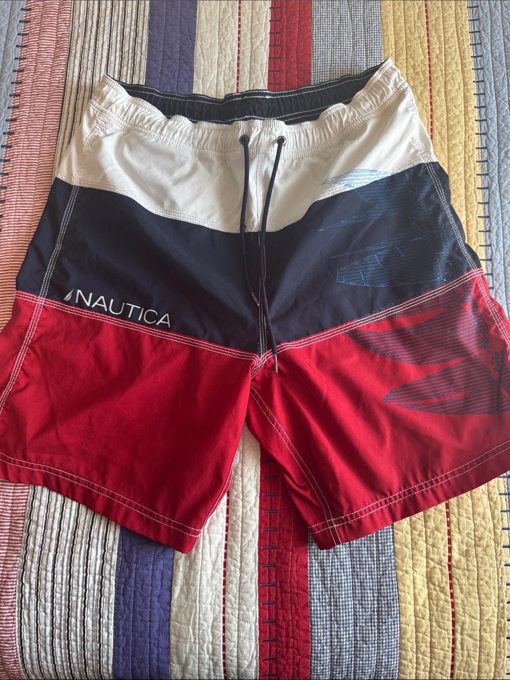 Nautica Red, White & Blue Swim Shorts Mens Size M July 4th